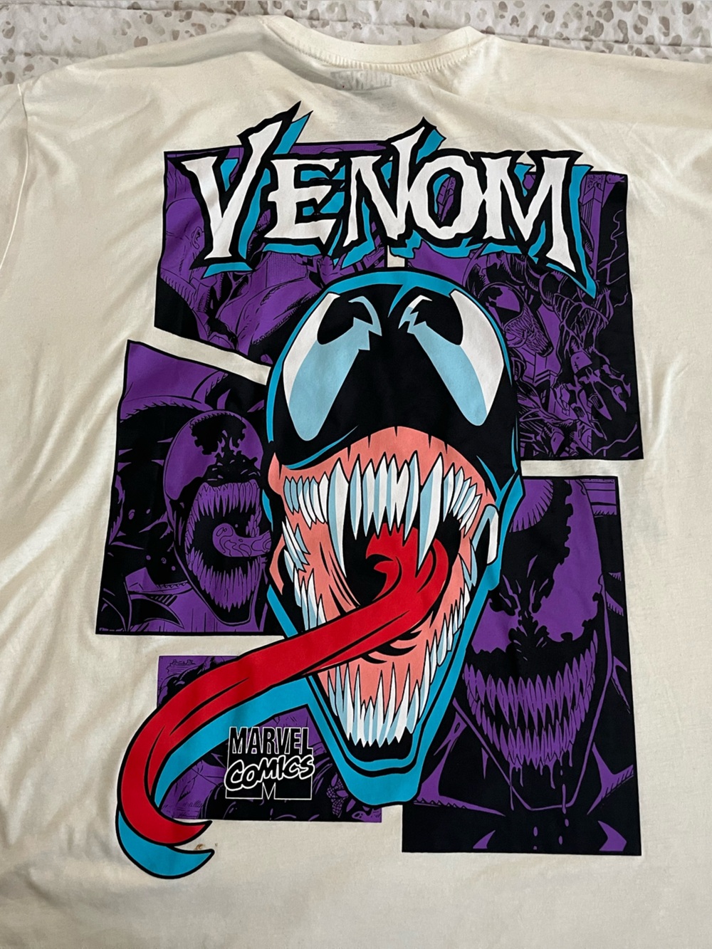 Marvel Venom Graphic Tee in White with Purple & Teal Accents